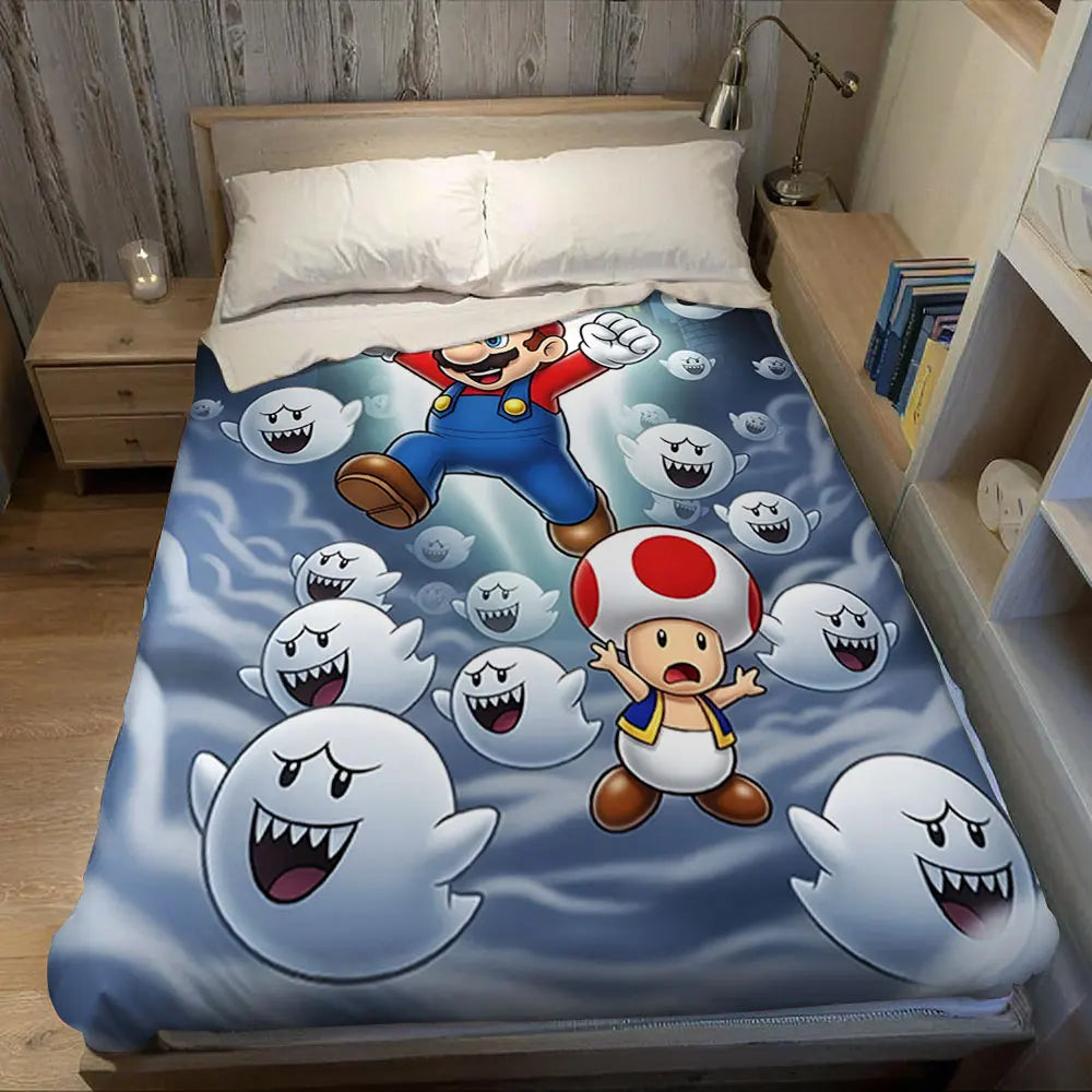 Cartoon M-Mario-s Printed Blanket Suitable for Sofas Beds Offices Travel Camping Chairs Warm Plush Blanket