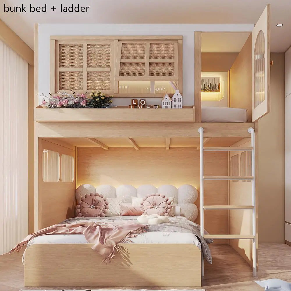 Bunk Bed with Separate Privacy Areas for Brother & Sister, Double Layer Bed for Adults, Noise-Free Partitioned High Low Bed