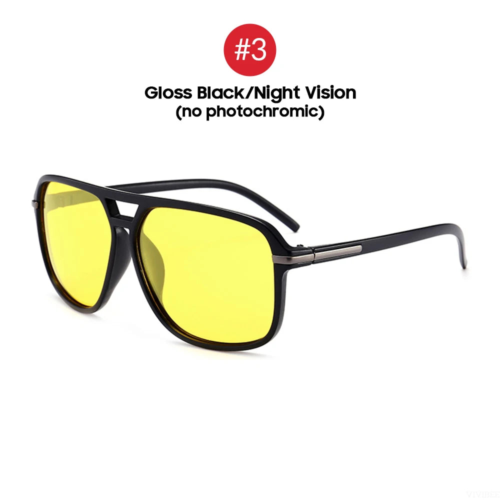 VIVIBEE Men Polarized Night Vision Glasses Yellow Retro Square Oversized Photochromic Goggles Women Fashion Driving Sunglasses