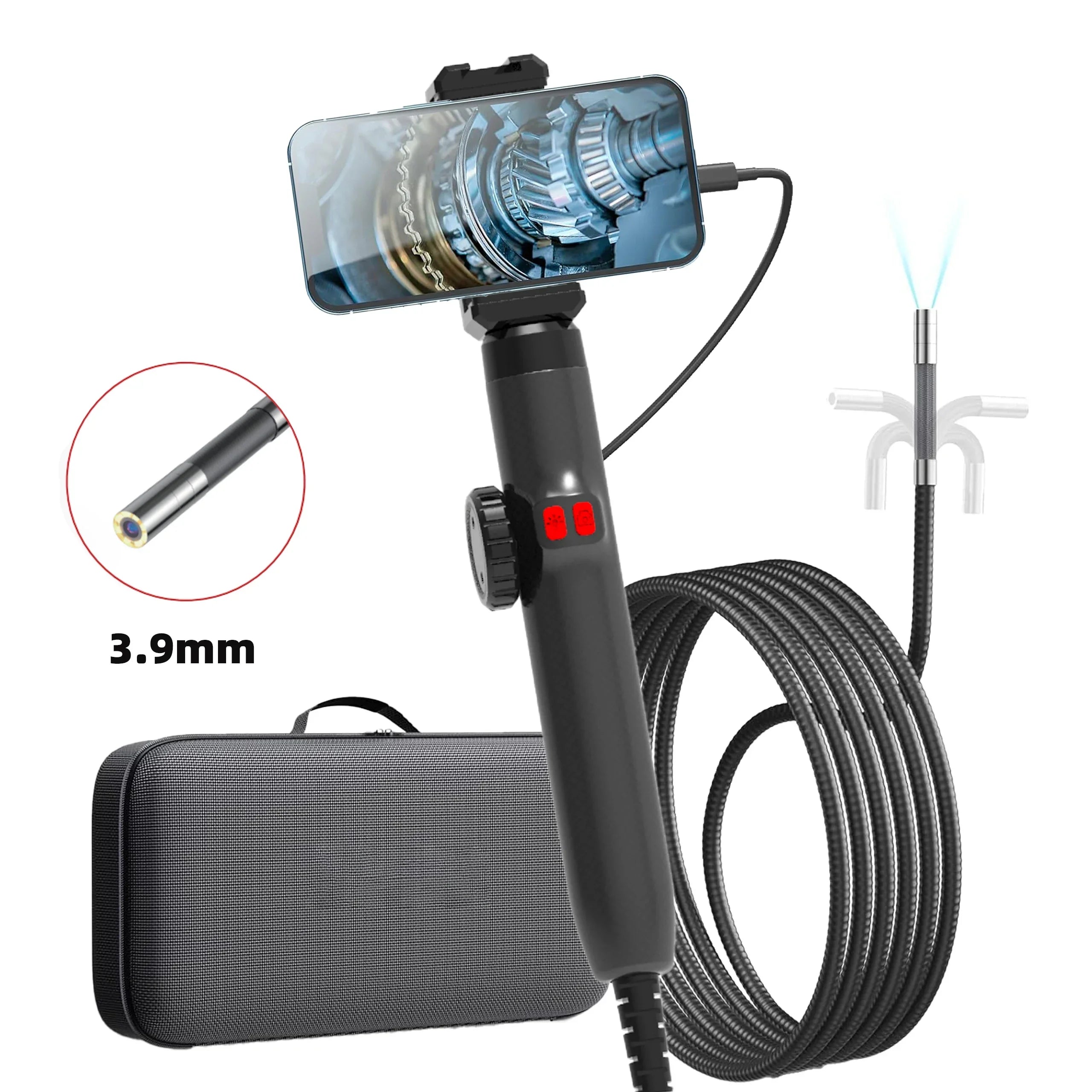 3.9mm/6.2mm/8.5mm 360° Articulating Borescope Endoscope Camera with Light,  Endoscope with Android/iOS Phone