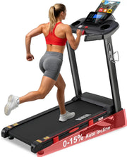 Treadmill with Incline,15-Level Auto Incline, 18" Wide Belt, 350lb Capacity, 3HP, 0.5-10 MPH, 36 Programs Running, Customized
