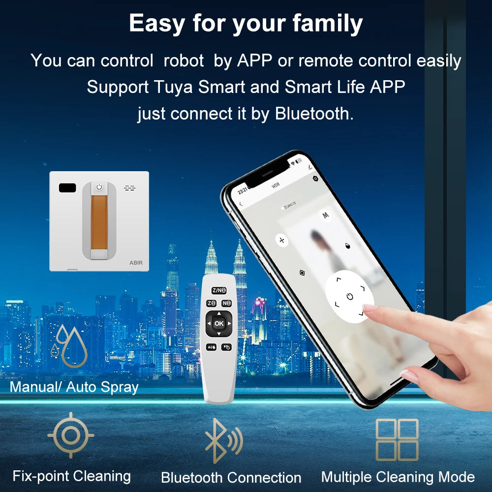 Window Vacuum Robot Cleaner ABIR WD8, Dual Ultrasonic Spray, AI Intelligent Wipping, Updated Laser, Smart Home Glass Wall Washin