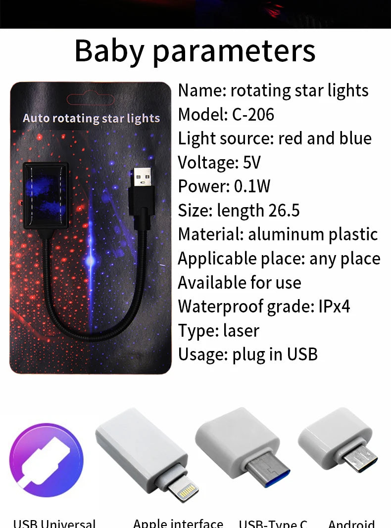 Auto USB starry sky car roof star decoration light ambient light music Rhythm control car interior led starry light for car