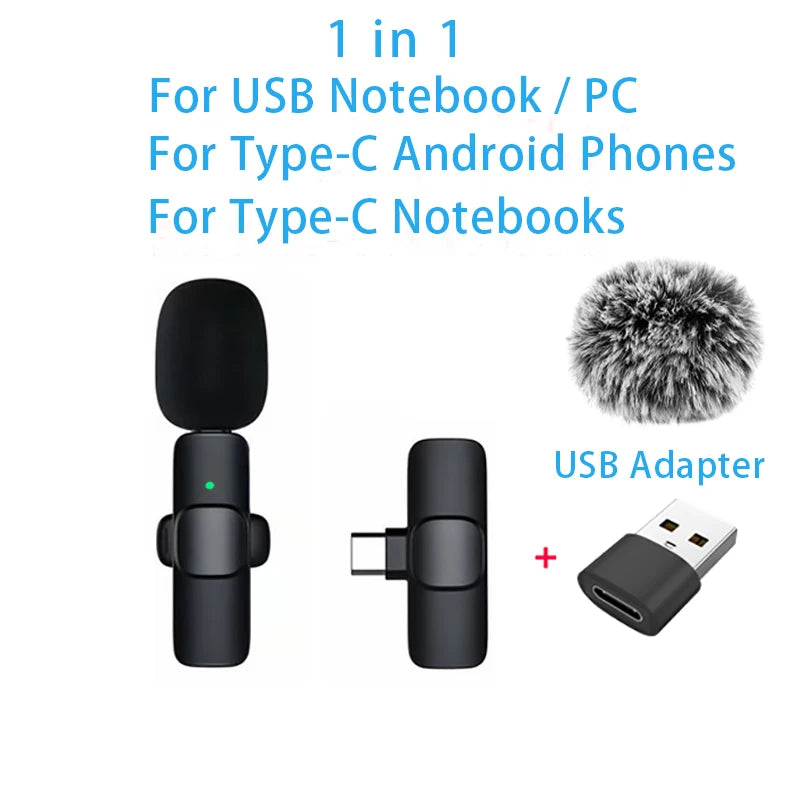 New Wireless Lavalier Microphone Portable Audio Video Recording Mini Microphone for iPhone Android PC Camera Live Gaming Phone