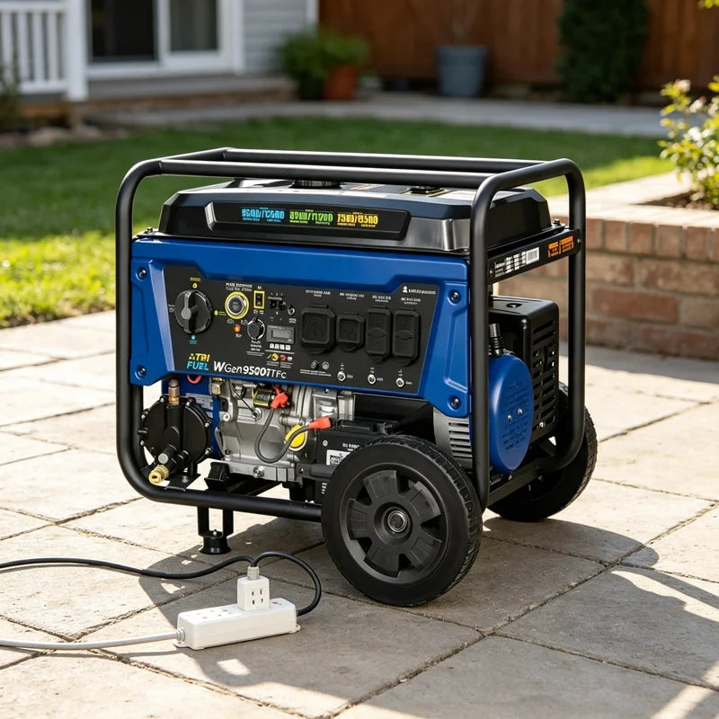 Outdoor Power Equipment 12500 Peak Tri-Fuel Portable Generator, Remote Electric Start Household Backup Power Generator