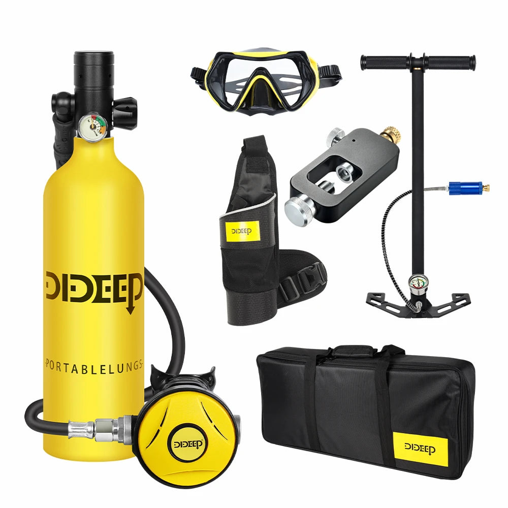 DIDEEP 1L Mini Scuba Diving Tank Set, 15-20Mins Underwater Diving Cylinder with Hand Pump，Portable Lungs Bottle with 3000 PSI