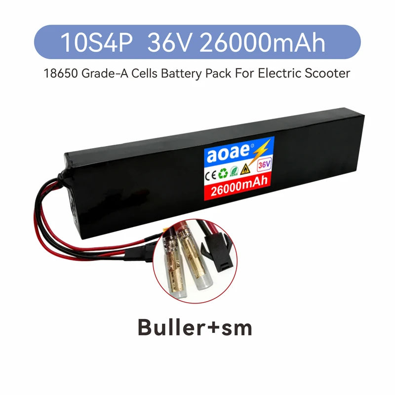 36V Electric Scooter Battery 10S4P 14Ah 18650 Grade-A Cells 500W-1000W Built-in BMS for M365 XT30 JST Long Range
