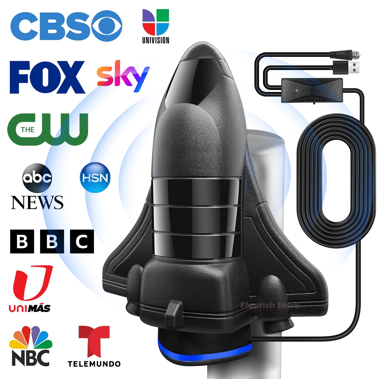 TV Antenna Indoor for Local Channels,1200 Miles Long Range TV Antenna for Smart TV and All Older TV's Supports 4K 8K HD VHF UHF