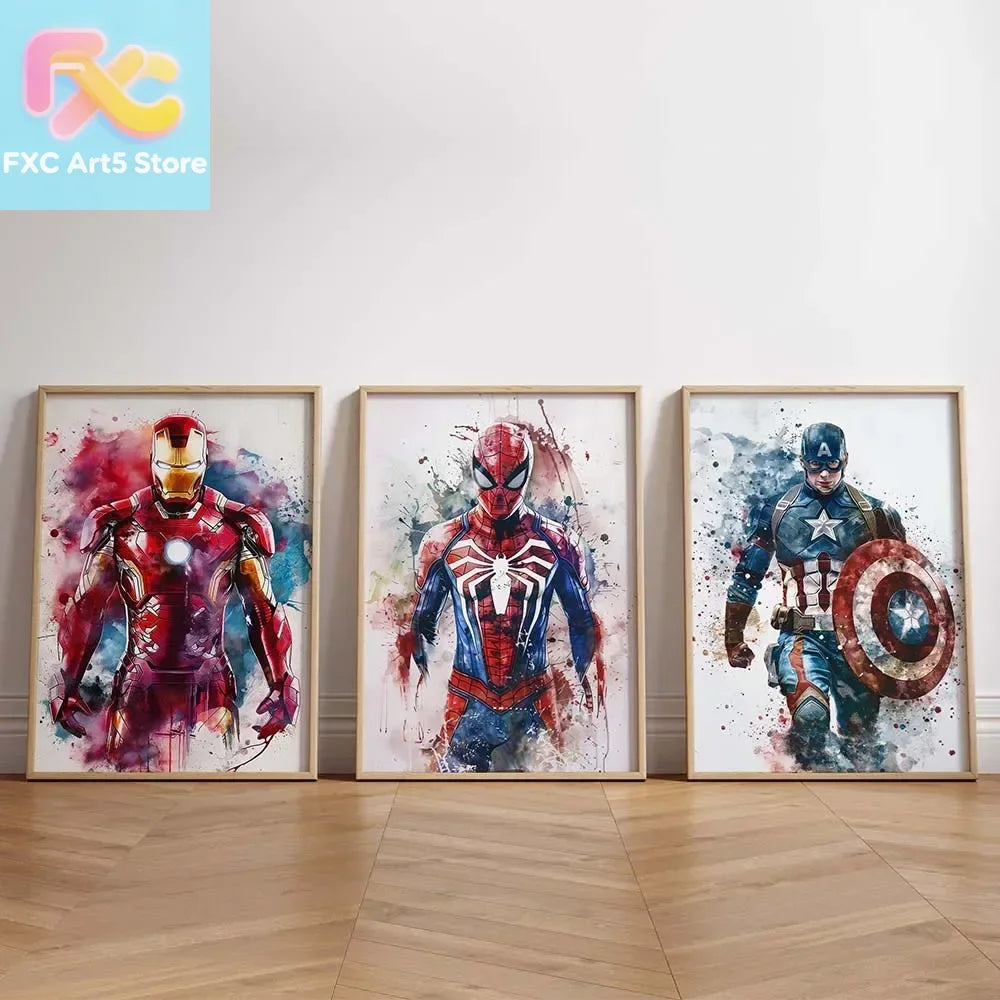 1pc frameless Watercolor Dripping Art Superheroes Prints Posters SpiderMan Iron Man Canvas Painting Marvel Wall Art for Kids Roo