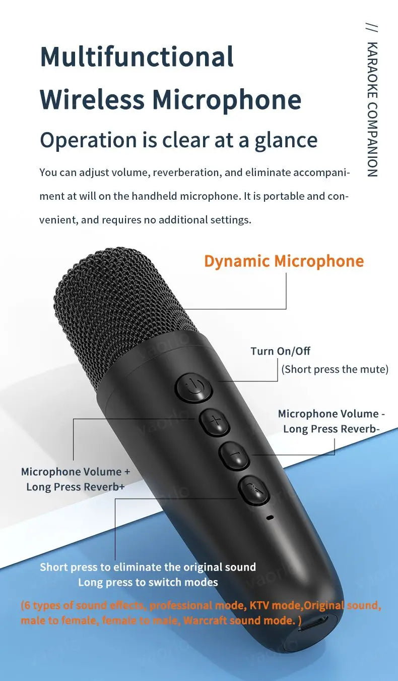 Wireless Karaoke Companion Bluetooth 5.3 Dynamic Microphone KTV DSP Mixer System 3.5MM AUX Type-C Amplifier Host For Speaker Car