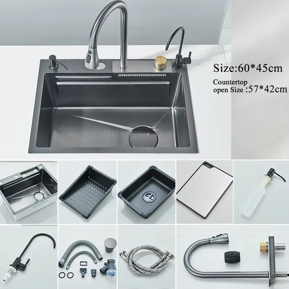 Stainless Steel Waterfall Kitchen Sink