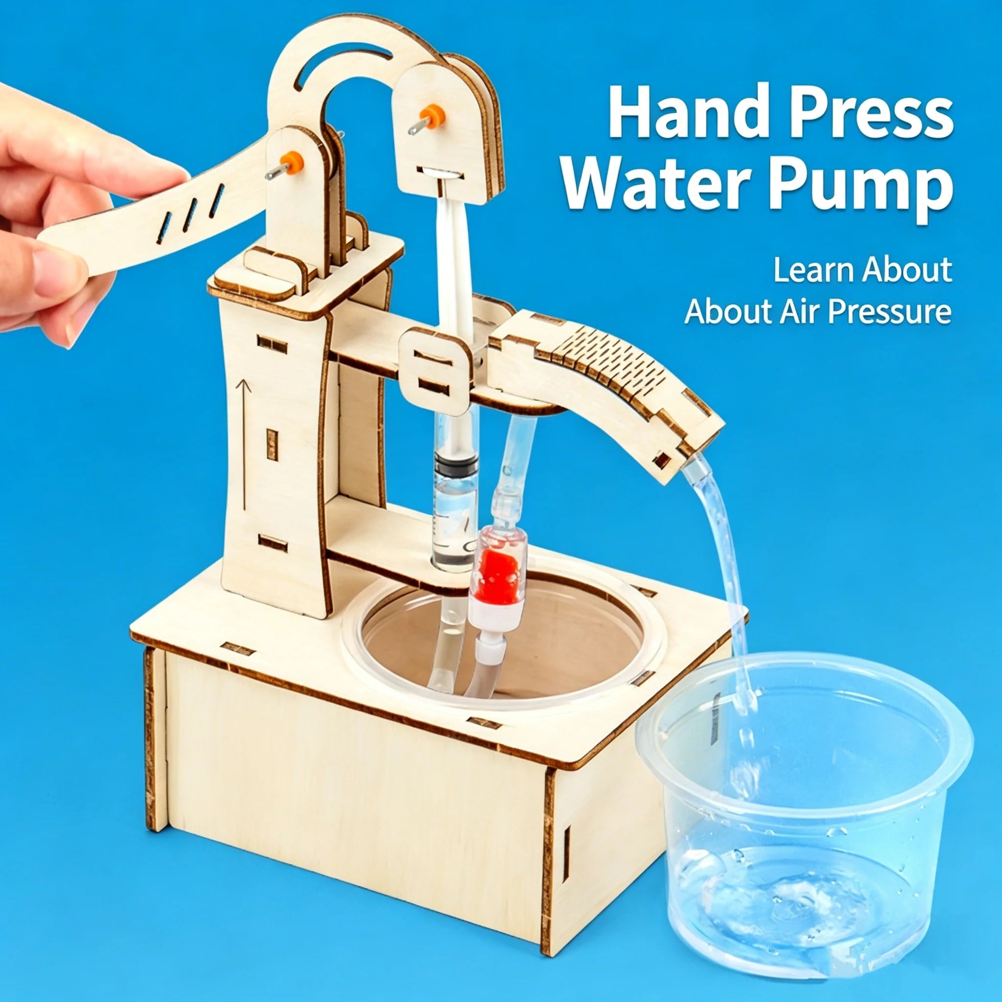 Wooden DIY Hand Pump Well Model STEM Educational Science Experiment Assembly Toy Physics Learning and Gifts