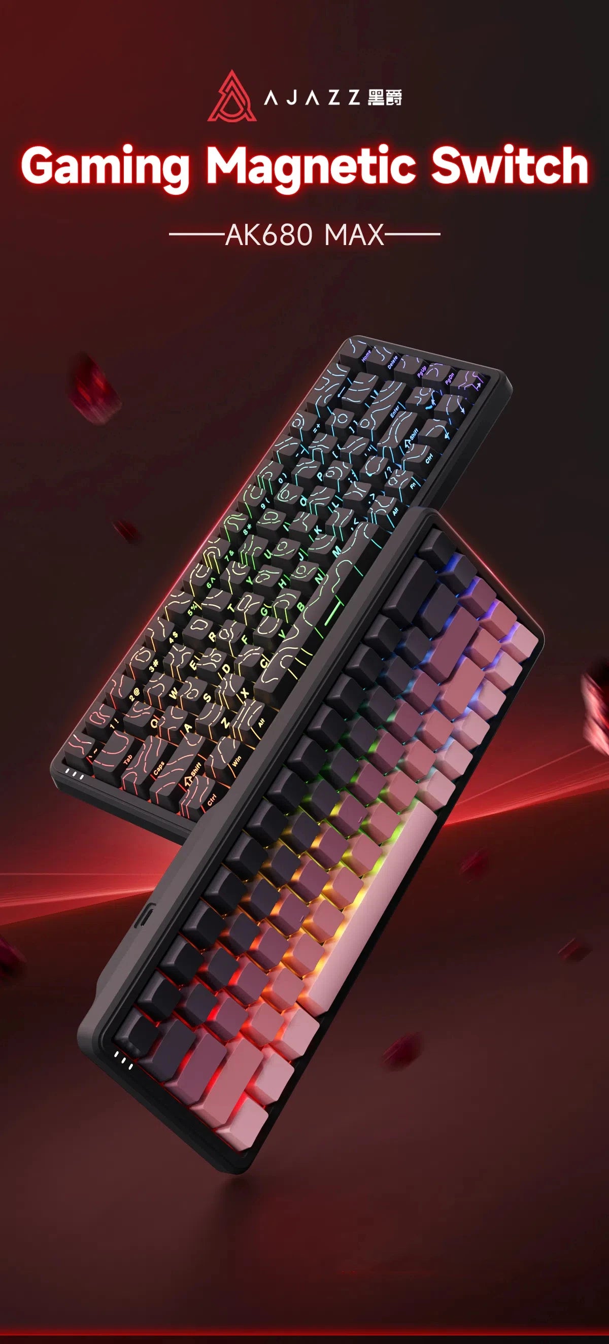 AJAZZ AK680 MAX Magnetic Switch Mechanical Keyboard 60% Rapid Trigger 0.01mm 8K/1K Return 68 keys Wired/Wireless Gaming Keybaord