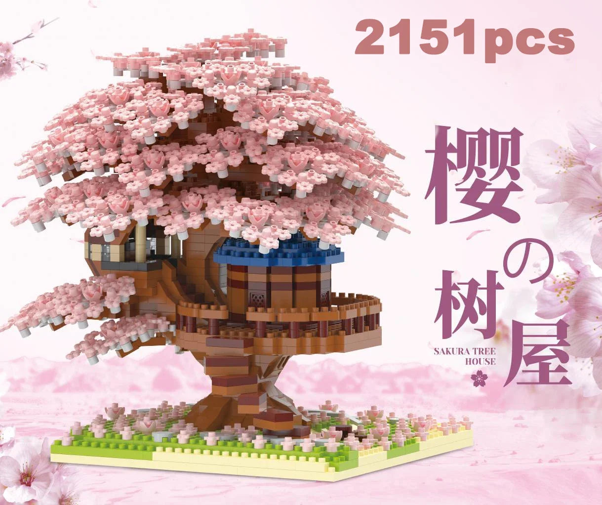 DIY Purple Romantic Cherry Blossom Flower Pink Tree House Assembly Building Blocks Classic Model Miniature Bricks Sets Kid Gifts