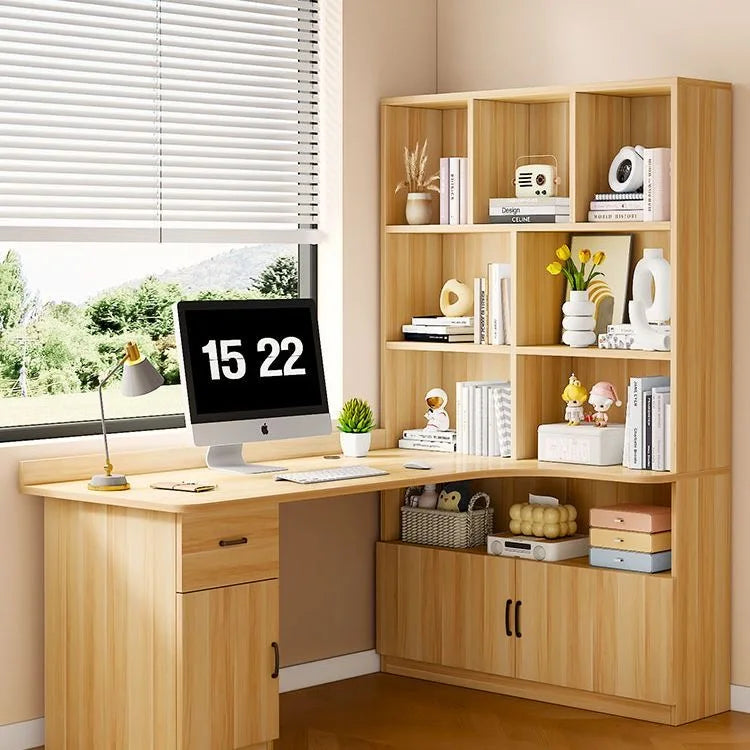 L Shaped Desk with 3 Drawers Corner Computer Desk with Power Outlets Large Storage L-Shaped Desk with Cabinet & Printer Stand