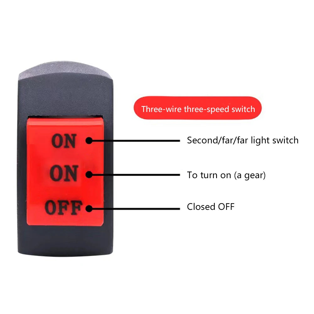 22mm LED Headlight Switch Far Near Three Line Motorcycle Handlebar Switch Button Used As ON/ON/OFF Switch For General Lights