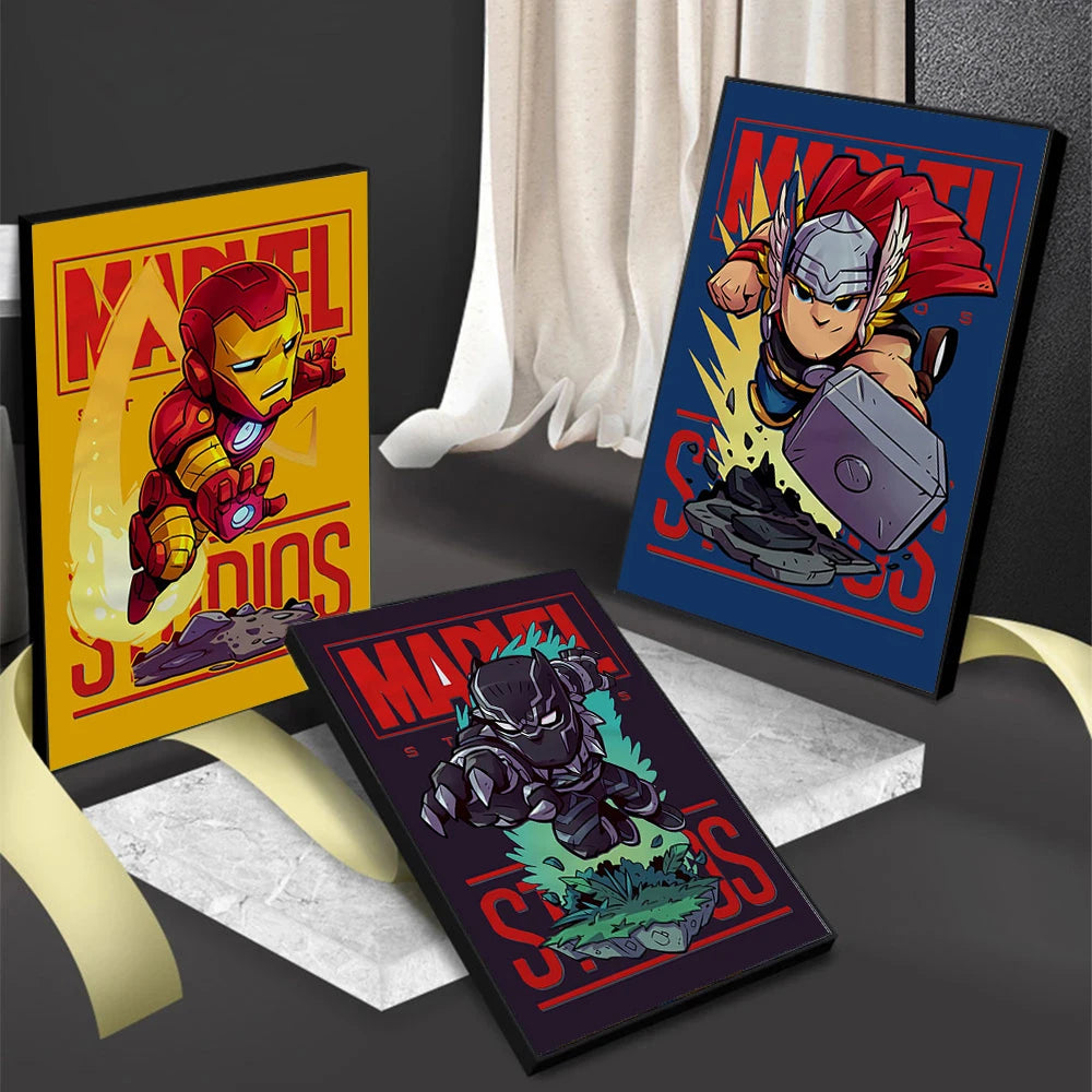 Frameless Marvel Superhero Wall Art Posters SpiderMan Iron Man Avengers Cartoon Canvas Painting Print Modern Kid Room Home Decor