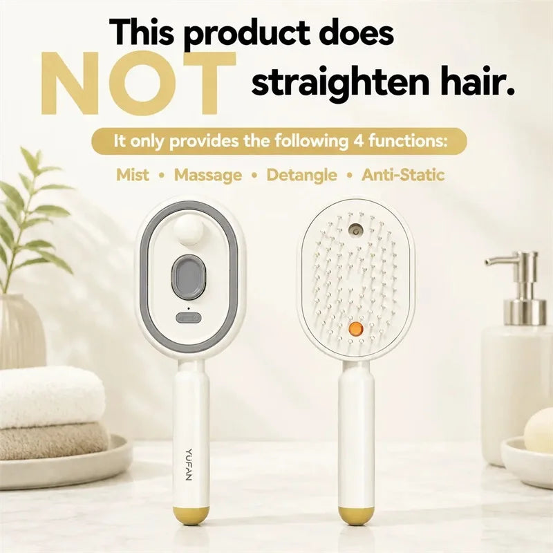 Electric Hair Brush for Anti-Frizz Detangling with Spray, Red Light Therapy & Retractable Teeth – Scalp Massage, Wet & Dry Use
