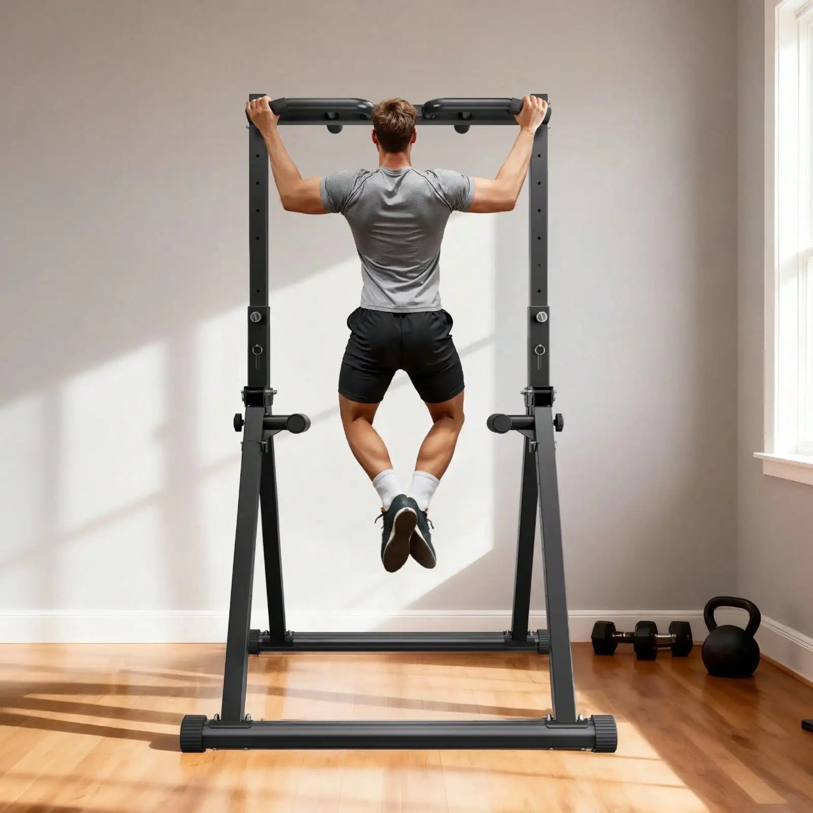 Pull Up Bar, 330 LBS Power Tower Dip Station, Workout Dip Station With H-Shaped Stable Base & Back Pad, Adjustable 12 Level Height Free Standing Chin Up Bar For Back, 4-Level Adjustable Back Pad