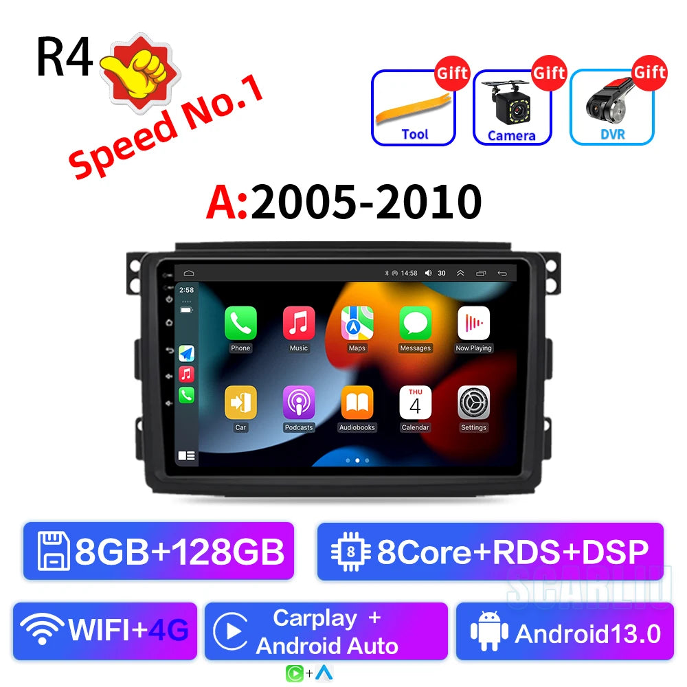 For Smart Fortwo 451 2005 - 2010 2010-2015 Multimedia GPS Navigation DSP RDS 4G SWC CarPlay 2Din 9inch Android Auto Car Radio