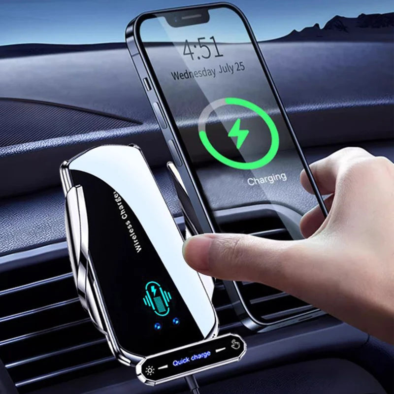 Keep your phone powered and secure on the road with this wireless car charger and mobile phone holder—all-in-one convenience!