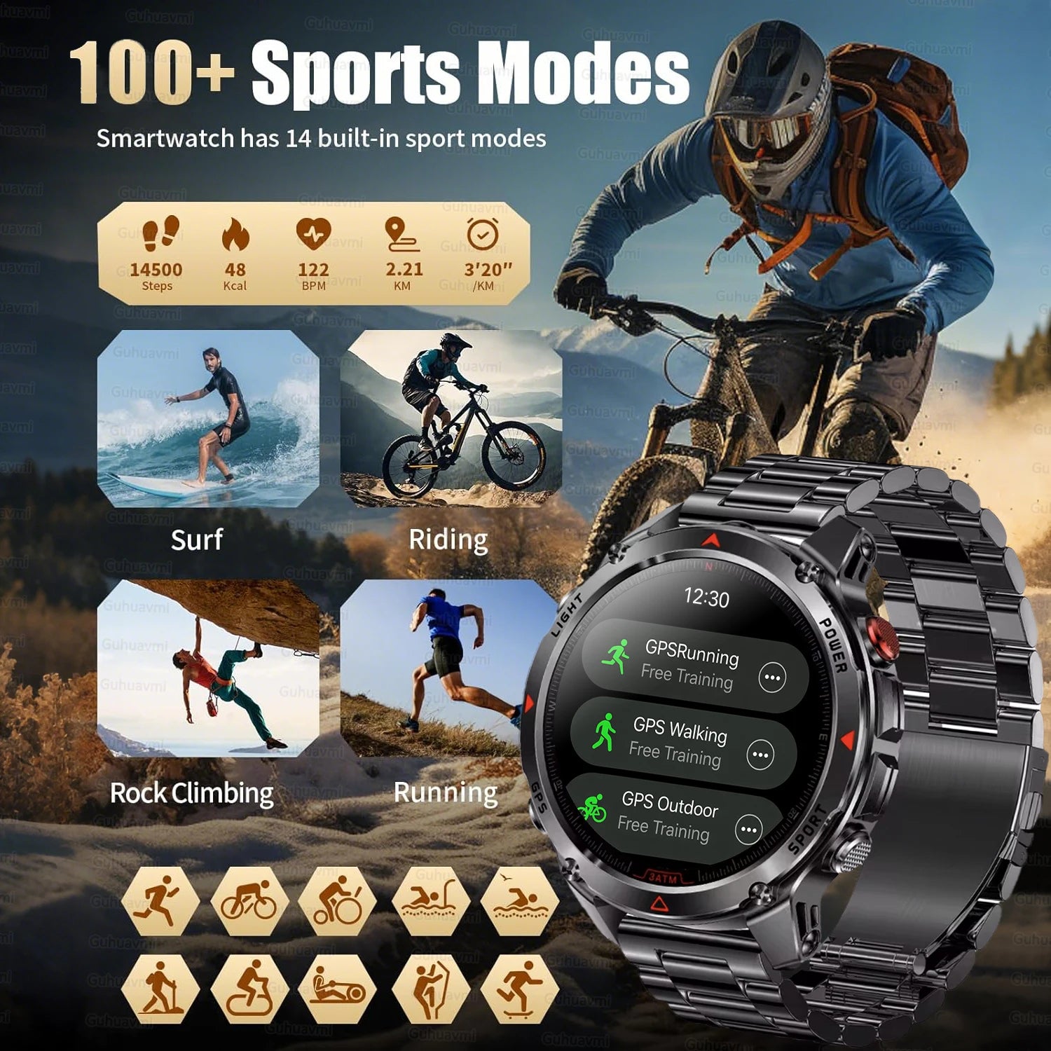 HT37 T-Rex 3 Pro Military GPS Smart Watch Waterproof Dual-band GNSS Compass Altimeter Swim 170 Sports Mode Watch with Flashlight
