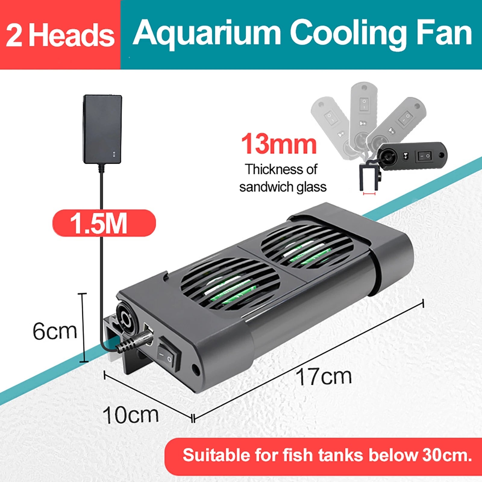Fish Tank Cooling Fan 135° Rotation Aquarium Cooling Heat Dissipation Cooling Fan Cool Down Temperature 13mm Tank Thickness