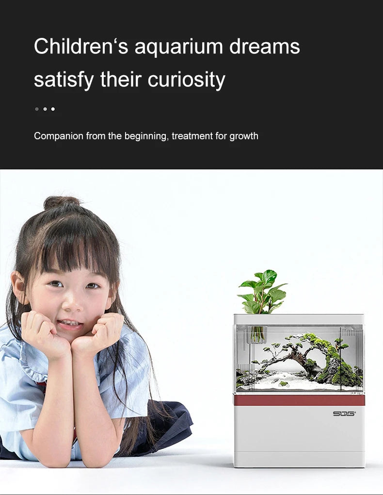 Mini Fish Tank Self-Circulating Fish Tank with Charging Filter Desktop Living Room Household Water Free Ecological Aquarium