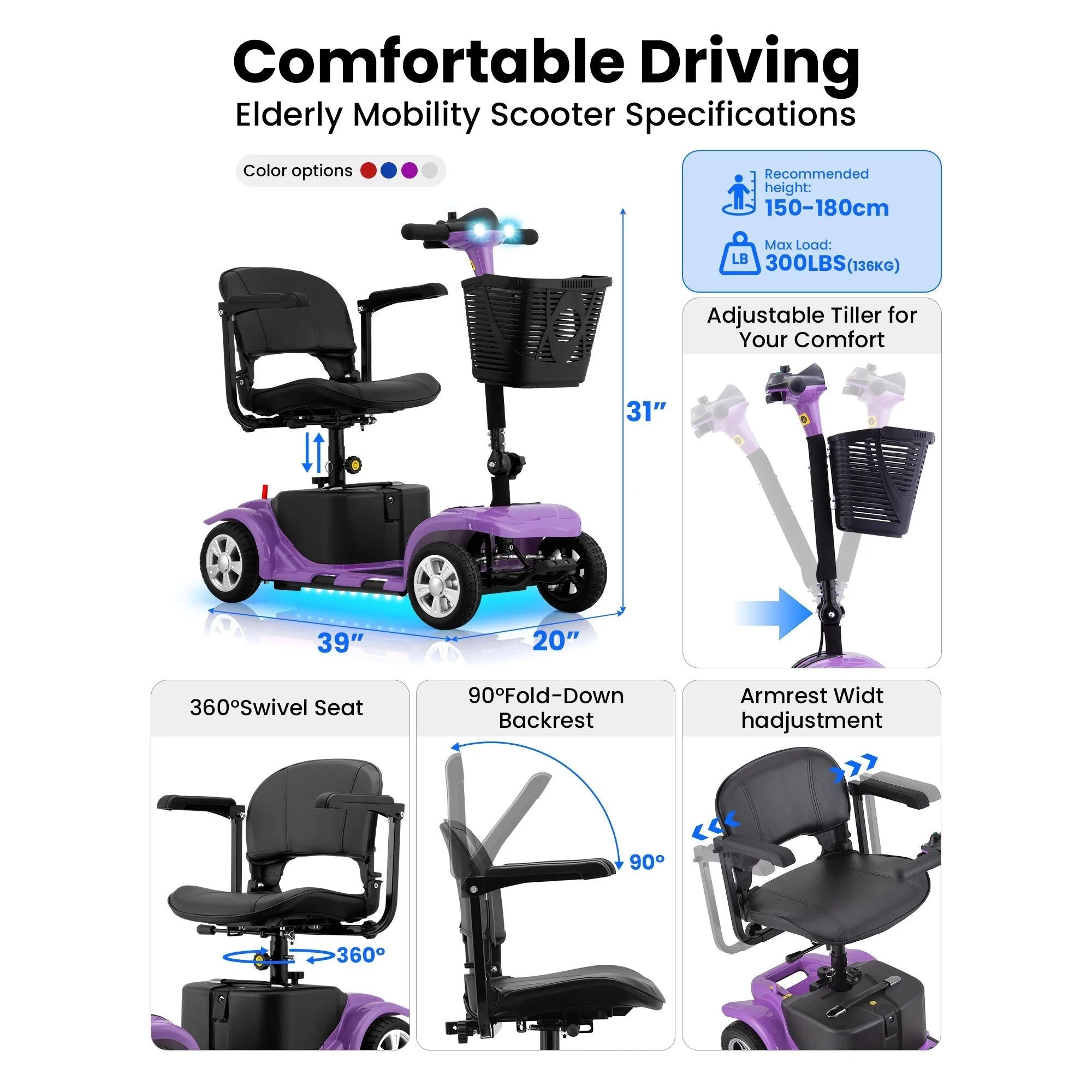 Foldable 4-Wheel Mobility Scooter for Seniors, 200W, 15.5 Mile Range, Lightweight Portable Travel Scooter with 9-Inch Tires and Storage Basket