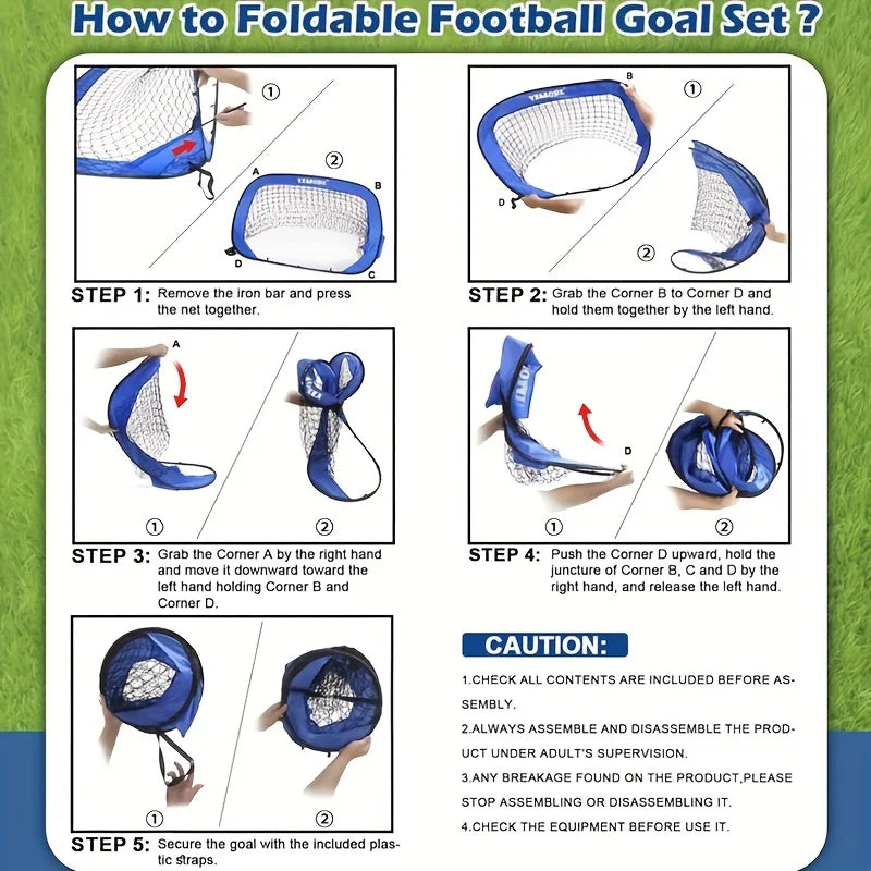 4 Modes Pop Up Soccer Goal Net 4 in 1 Foldable Football Goal Indoor Outdoor for Improving Passing and Shooting Accuracy