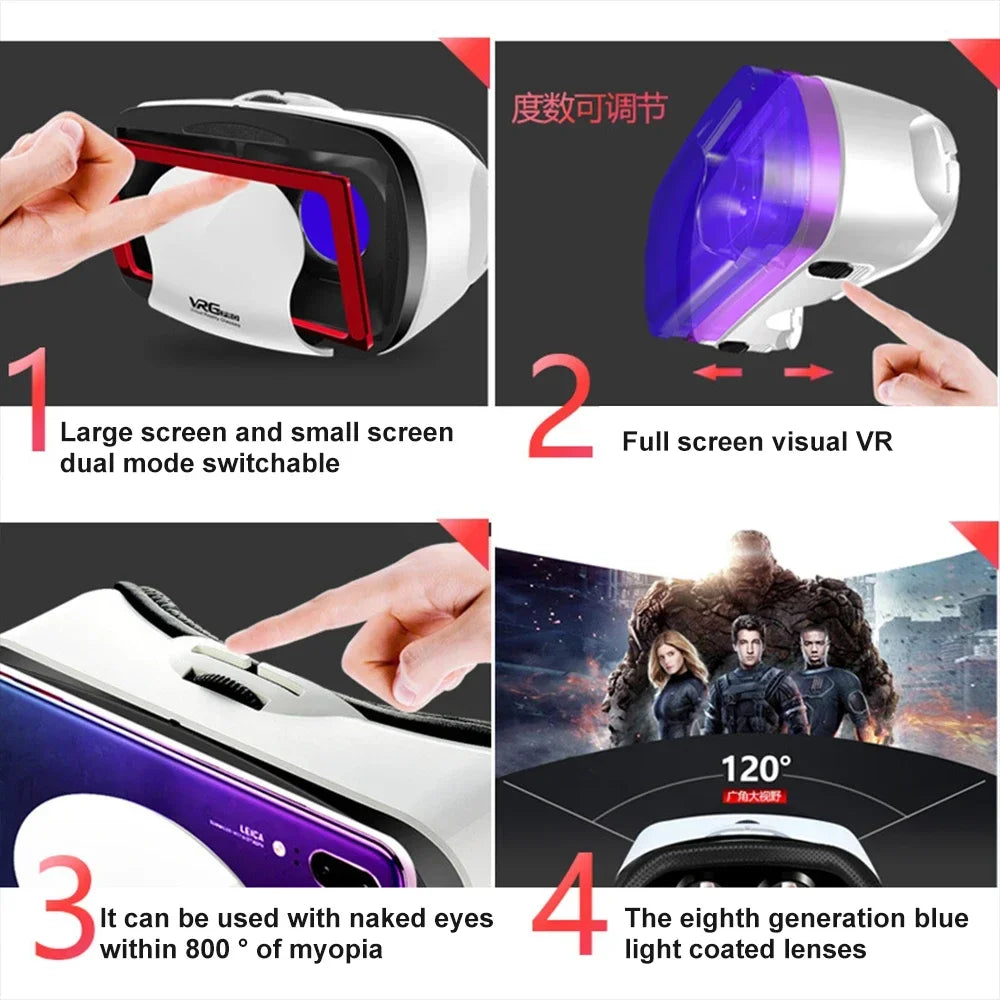 VR Virtual Reality 3D Smart Glasses Stereo Helmet Headset With Remote Controller For IOS Android Smartphones Virtual World 7"