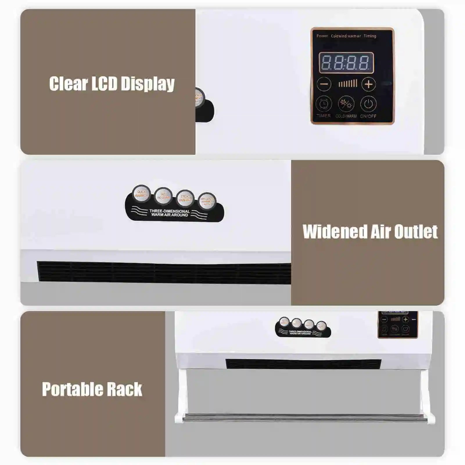 Heater Fan 2 in 1 Heating Nature Wind Timing Digital Display Wall Mounted Space Heater for Home Office Dormitory