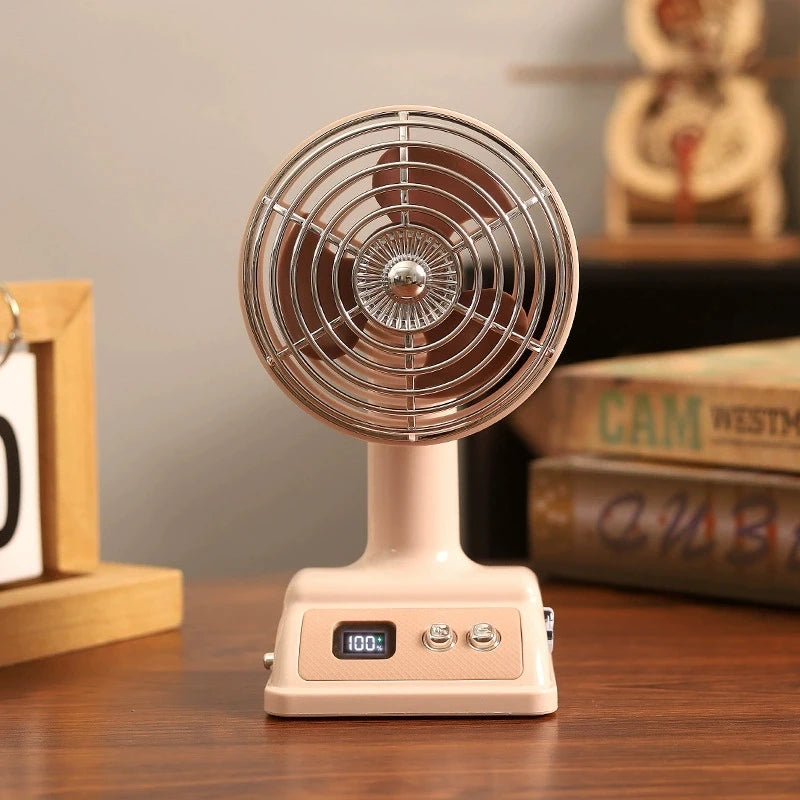 Retro Nostalgic Classic Desktop Office Fan 100 Speed Levels Adjustable Student Dormitory Rechargeable Fan