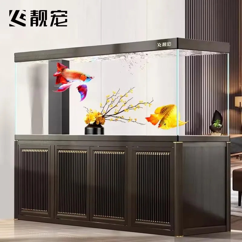 53Chinese dragon fish tank company living room ultra-white glass professional grade bottom filter large aquarium