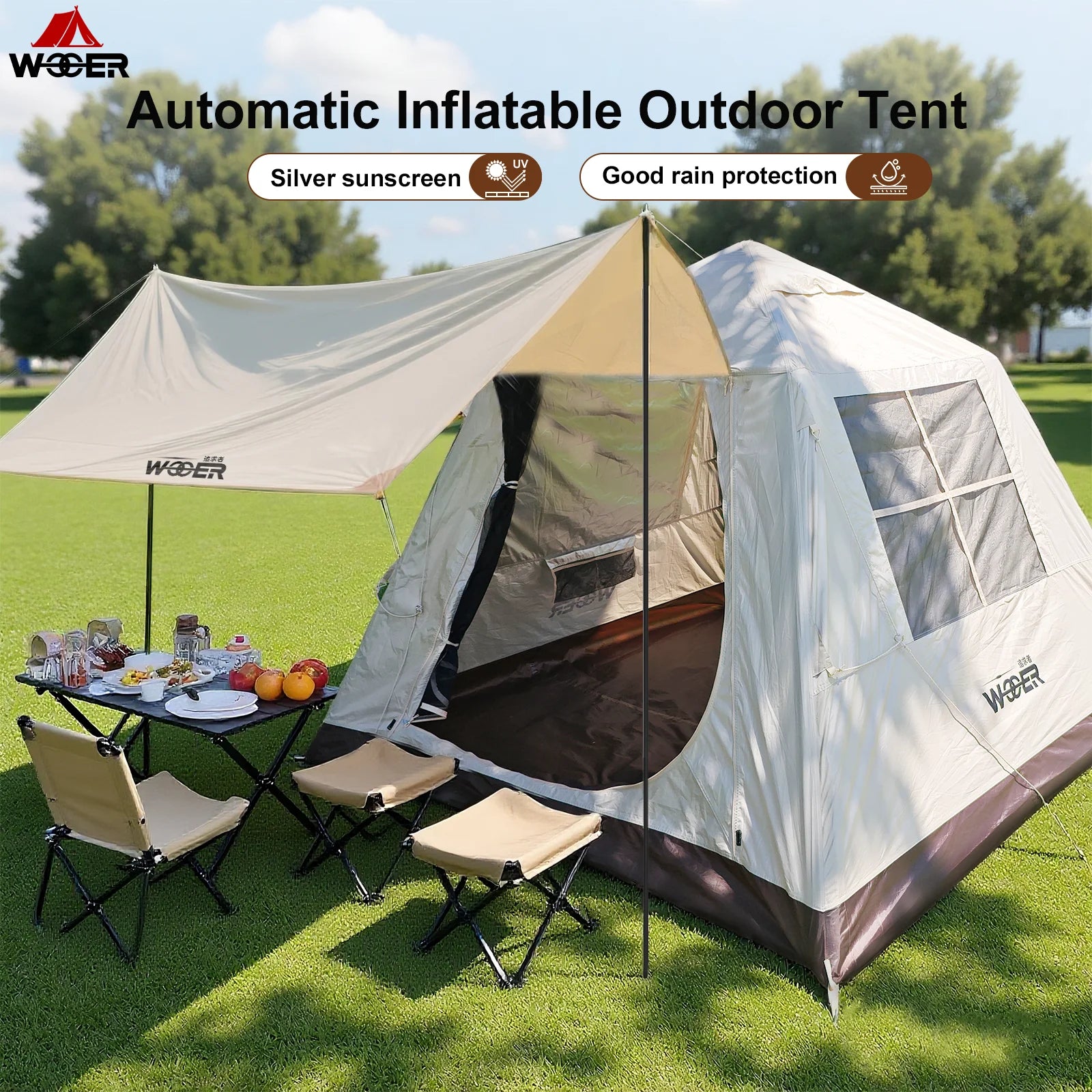 Outdoor Lightweight Inflatable Camping Tent 4-5 people Easy Setup Auto Tent with Sunshade For Hiking Glamping Inflatable Tent