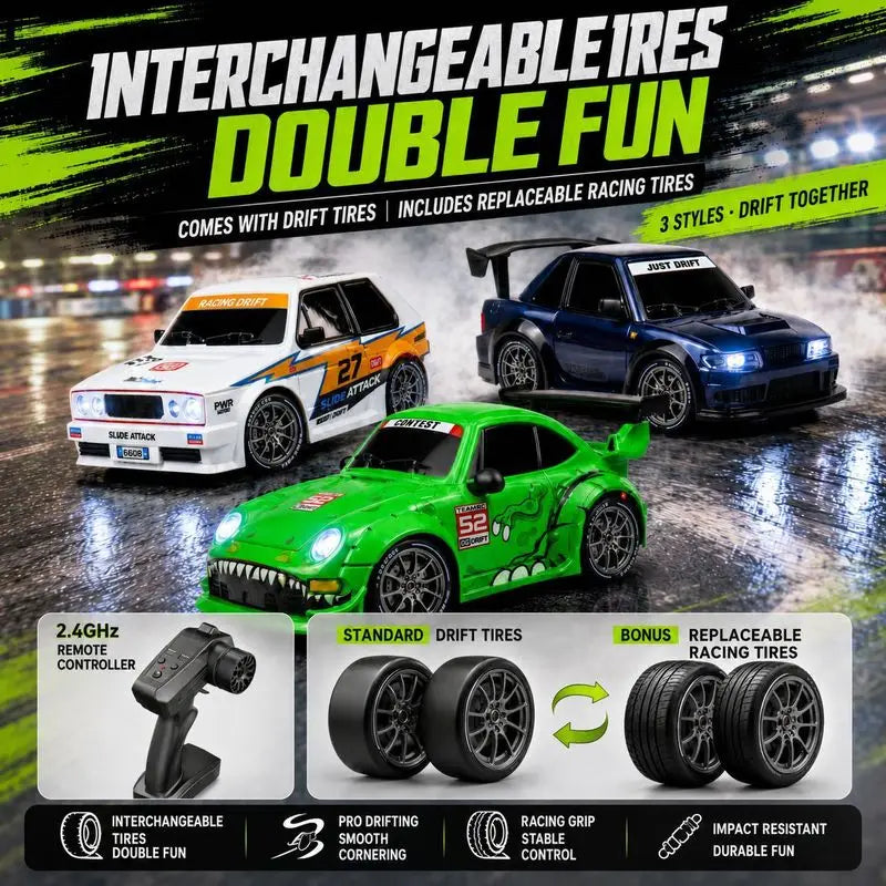 New Rc Drift Car 1 To 24 Scale Dinosaur Painted Four Wheel Drive Led Lights Aerodynamic Rear Wing Decorative Ornament