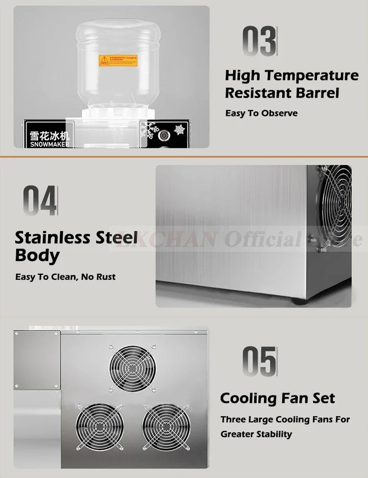 HomeWise 60KG/24H Korean Snowflake Ice Machine Small Snow Continuous Cooled Milk Mango Bingsu Shaver Smoothie Crusher 110V 220V