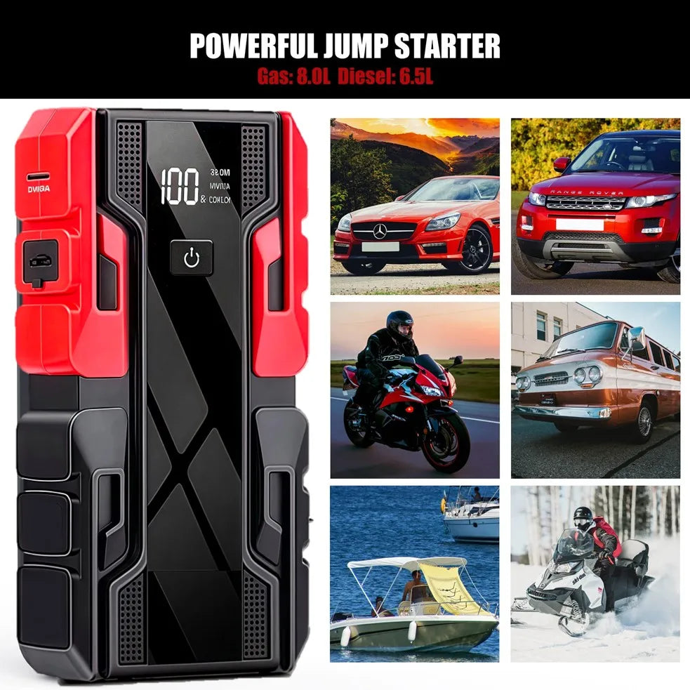 Boost your ride with this upgraded portable car jump starter battery pack—compact, powerful, and ready whenever you are!