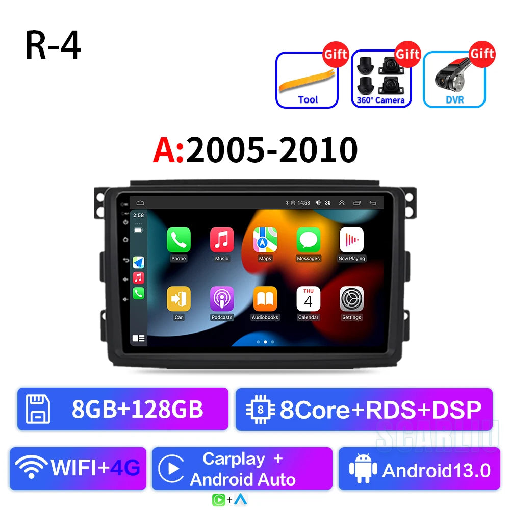 For Smart Fortwo 451 2005 - 2010 2010-2015 Multimedia GPS Navigation DSP RDS 4G SWC CarPlay 2Din 9inch Android Auto Car Radio