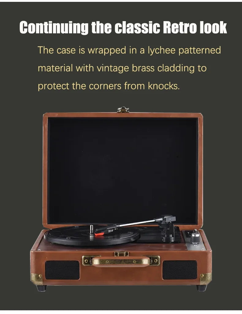 Retro portable vinyl record player, Bluetooth/USB/TF playback, suitable for family gatherings, outdoor camping, party gifts