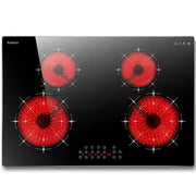 30" Electric Ceramic Cooktop 4 Burners Sensor Touch Control 7100W Power Multi-functional Safety Lock Timer Black Glass Surface