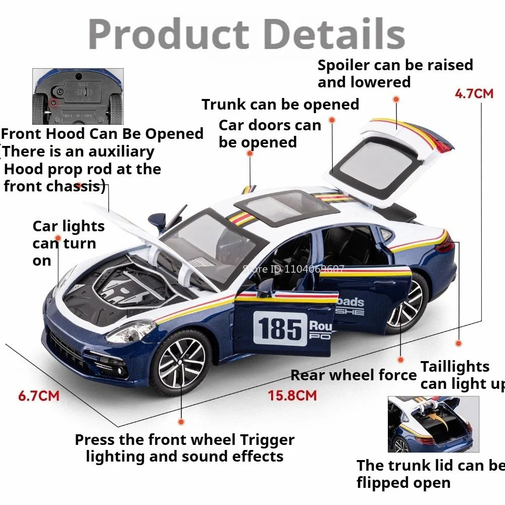 1:32 GTR Panamera Model Sports Car Toys Alloy Diecast Sound Light Doors Opened Exquisite Body Pull Back Collection Supercars