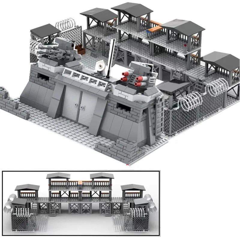 DIY WW2 Battlefield Bunker Bricks WW2 Military War Construction Compatible Figure Building Block Toys For Children Friends Gift