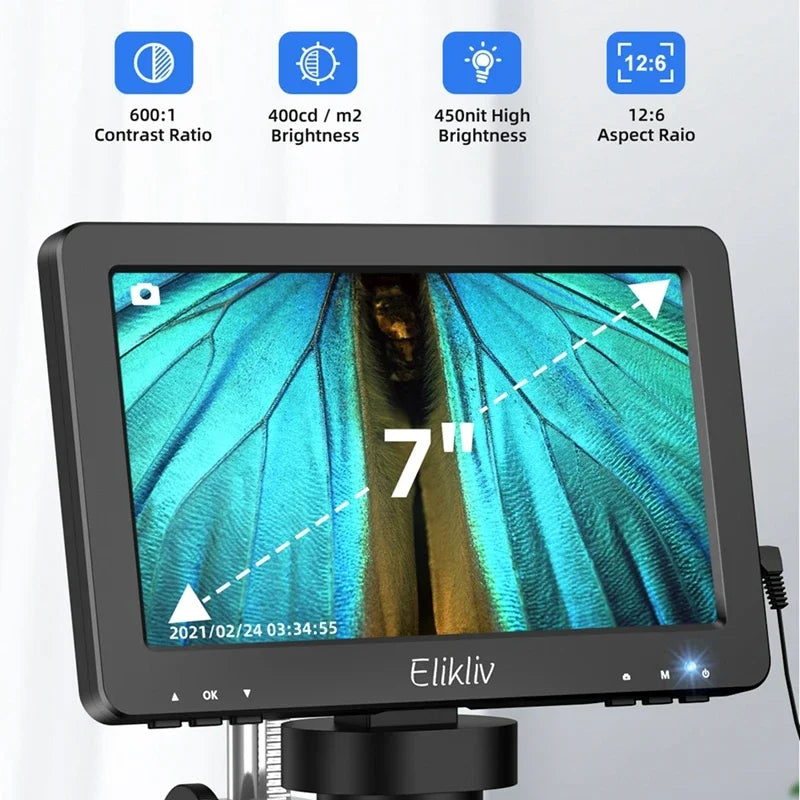 Elikliv DM9 7'' Digital Microscope 50X-1200X Video Microscope Camera Adjustable HD LCD  For PCB Electronics Soldering Tools