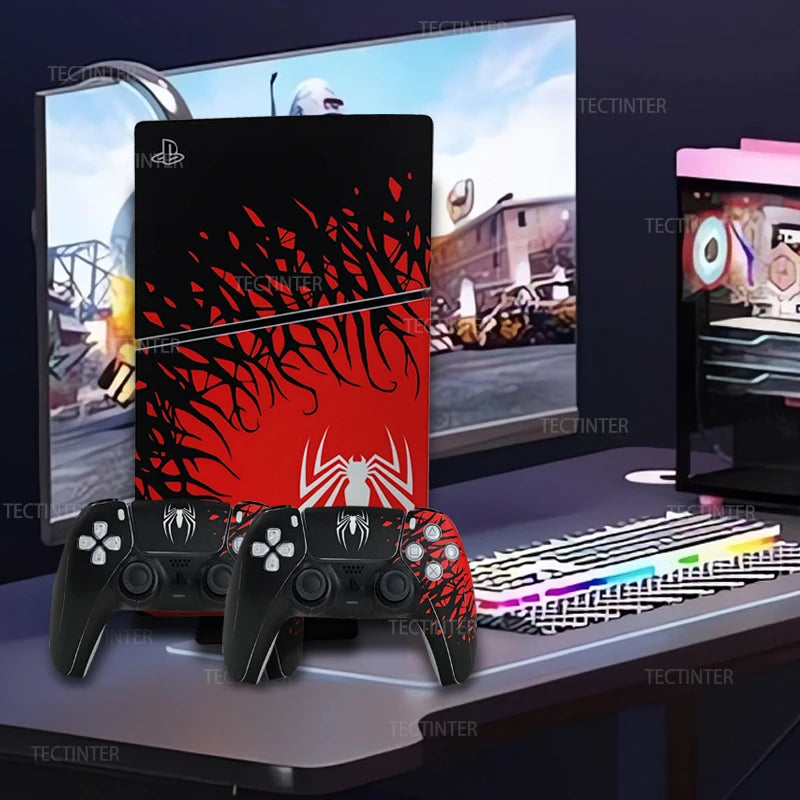 Vinyl Cover Skins for Playstation 5 Slim Console Controller Stickers Superhero Skin Wraps Set for PS5 Disc Edition Accessories