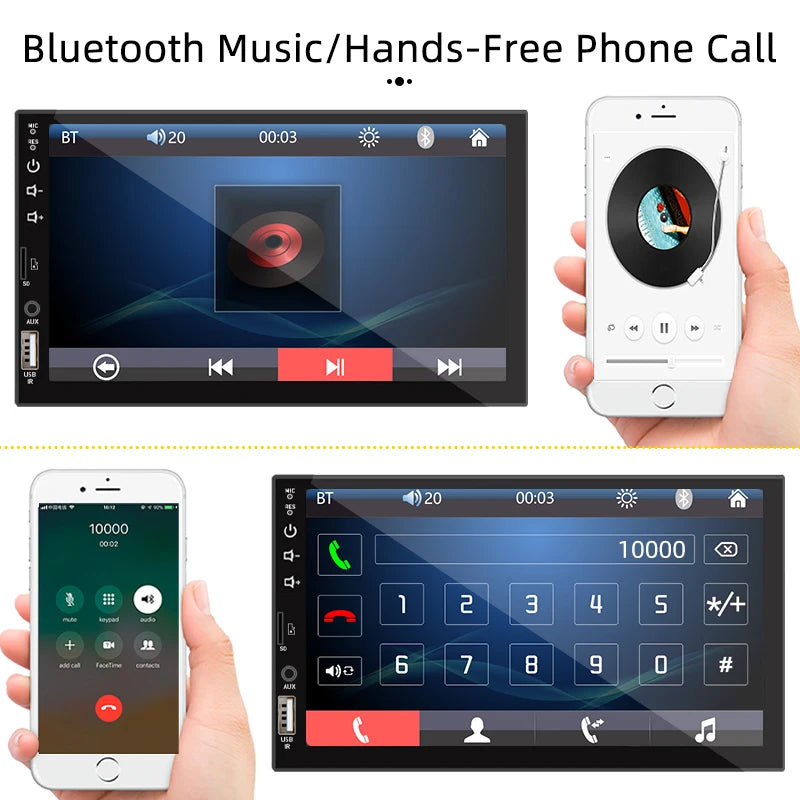 Hippcron 7 Inch Car Radio 1 Din MP5 Multimedia Player Touch Screen FM ISO Power Aux Input Bluetooth USB Mirror Link Universal