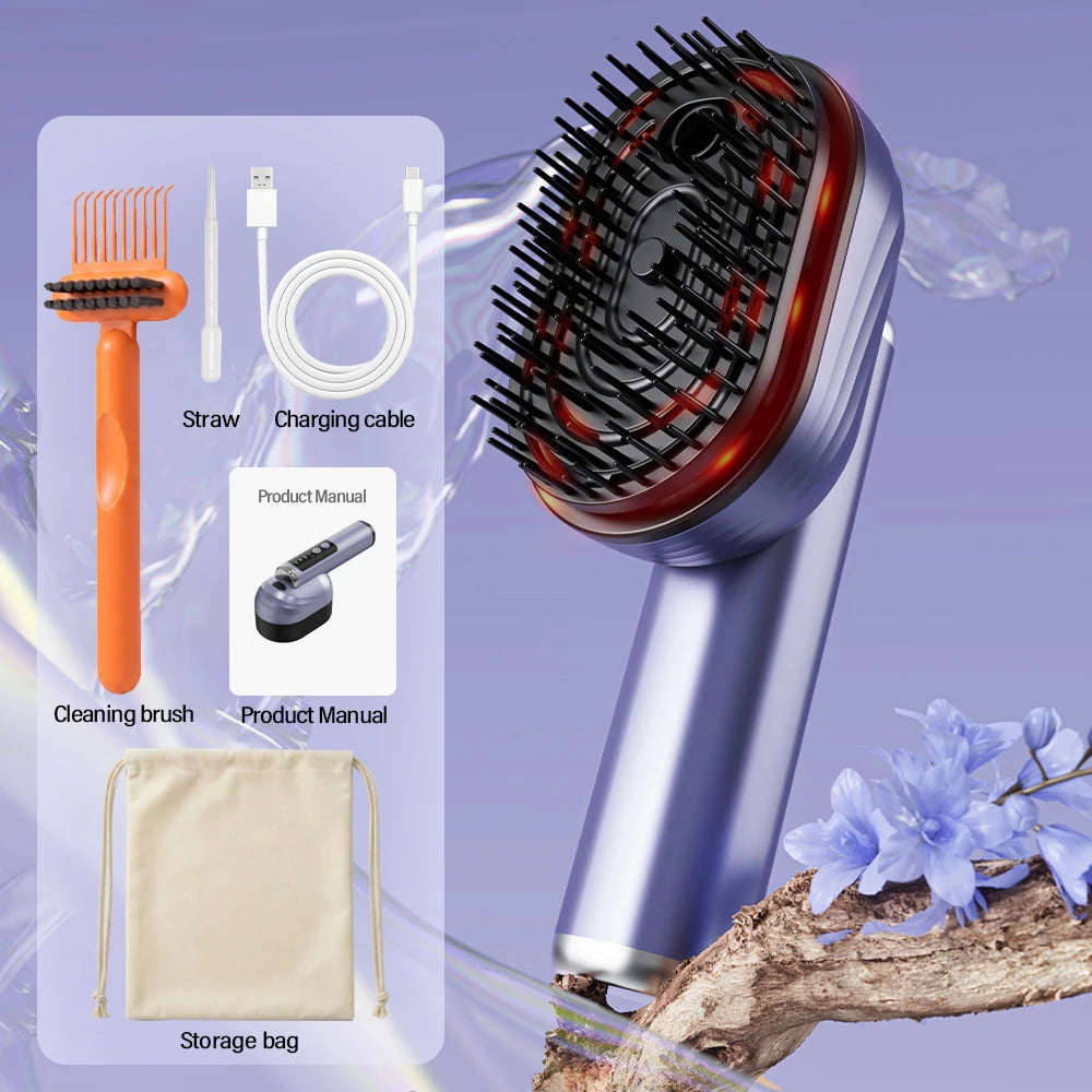 Electric Vibration Scalp Massager Comb Wireless Red Light Essential Oil Spraying Hair Care Brush Portable Head Massage Device