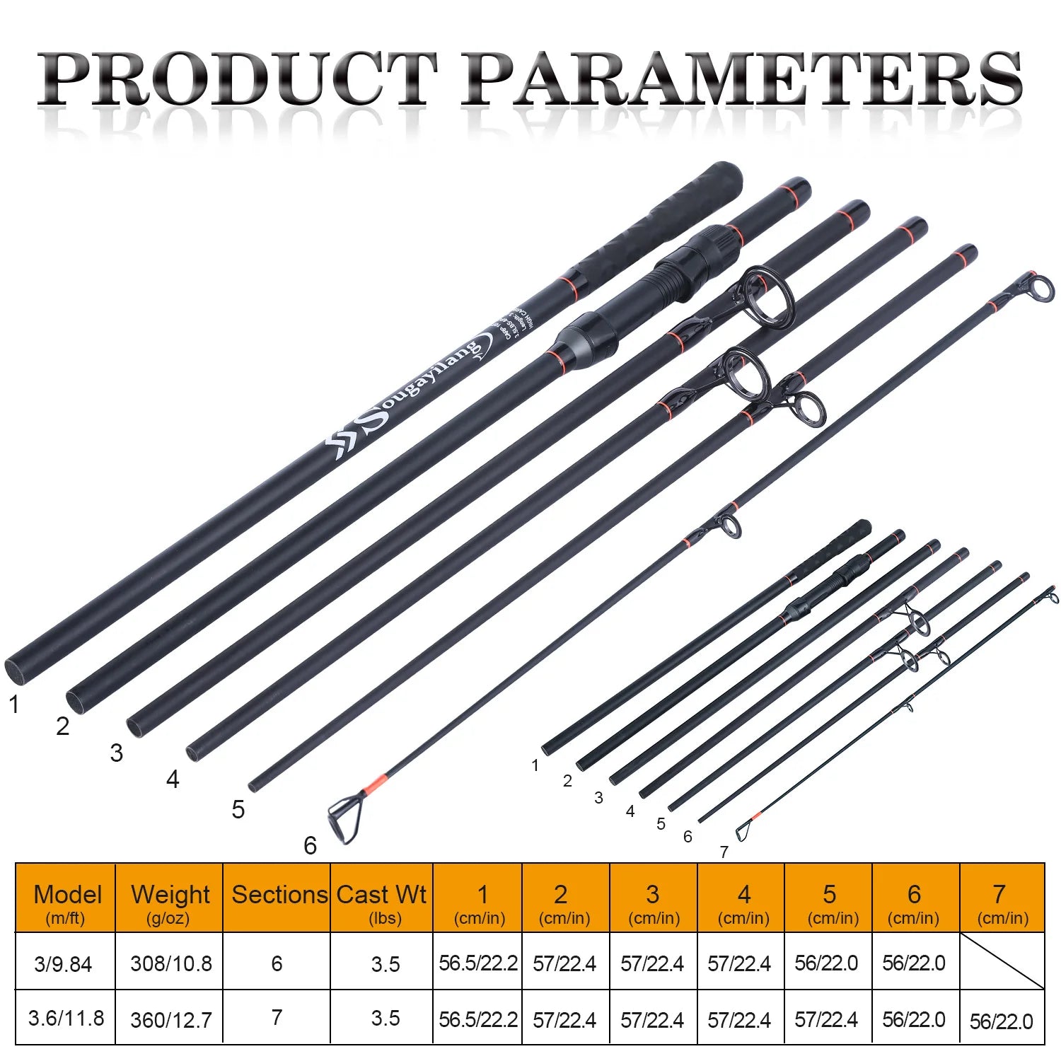 Sougayilang 3.0M/ 3.6M 6/7 Sections Carp Fishing Rod Feeder Hard Carbon Fiber Fishing Rod Travel Fishing Pole Fishing Tackle