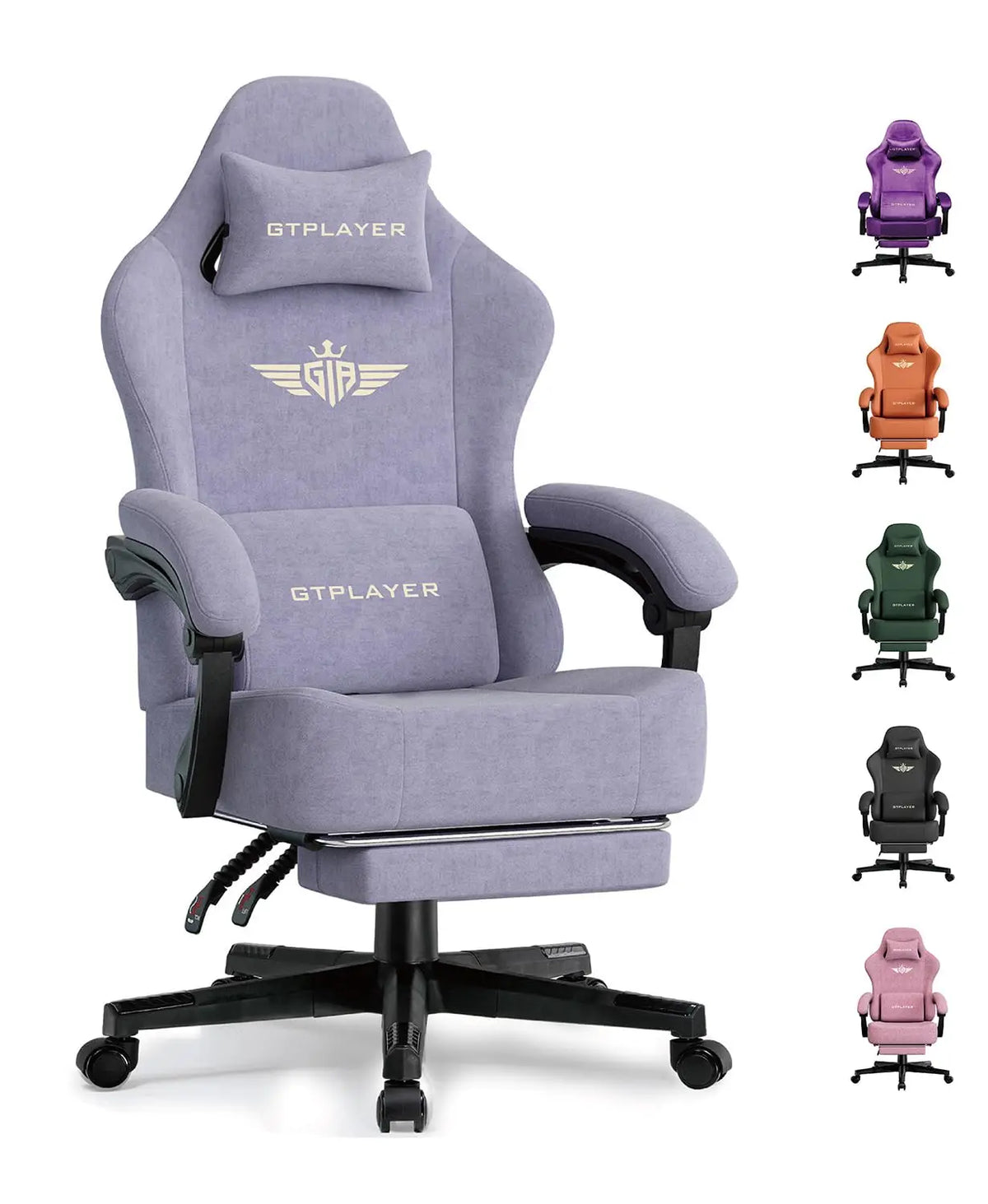 GTPLAYER Gaming Chair Fabric with Pocket Spring Cushion, Big and Tall Gamings Chairs 350LBS High Back Computer Chair with Footrest for Adults Lumbar Support Swivel Game Chair for Office Light Black