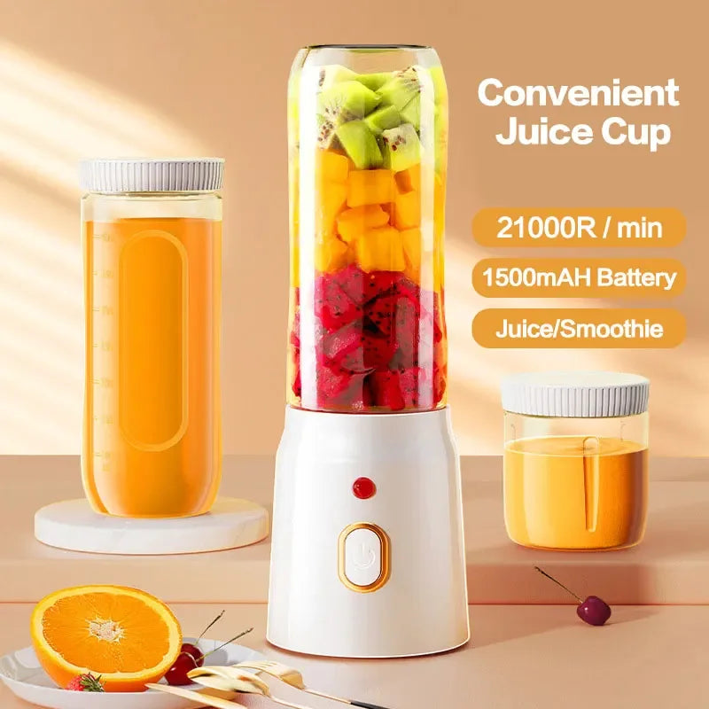 Portable Blender Juicer 450ml Electric Fruit Juicer USB Rechargeable Lemon Orange Fruit Juice Cup Smoothie Blender 2cups